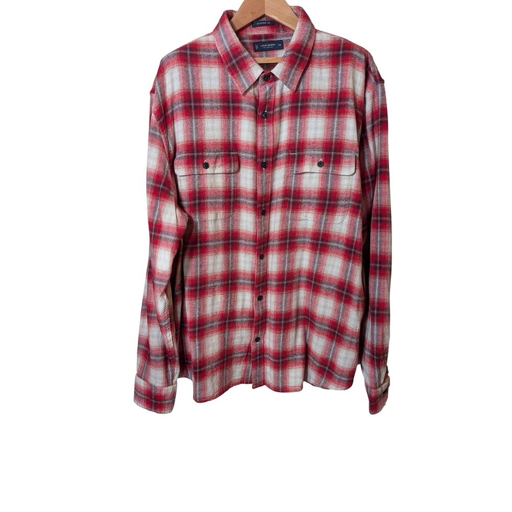 Lucky Brand Mens XXL Red Plaid Flannel Button Down Shirt Classic Fit 7MS4000
